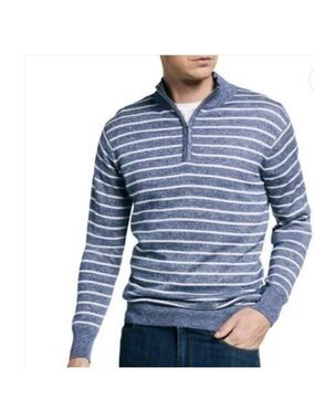 Peter Millar Merino Wool Linen Blend Striped 1/4 Zip Knit Sweater Size XL EUC
